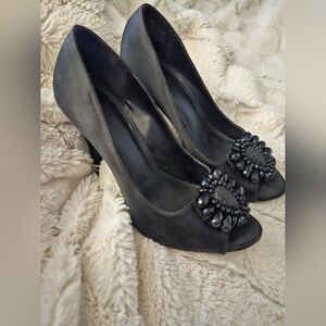Apt. 9 Black Peep-Toe Heels with Jeweled Accent